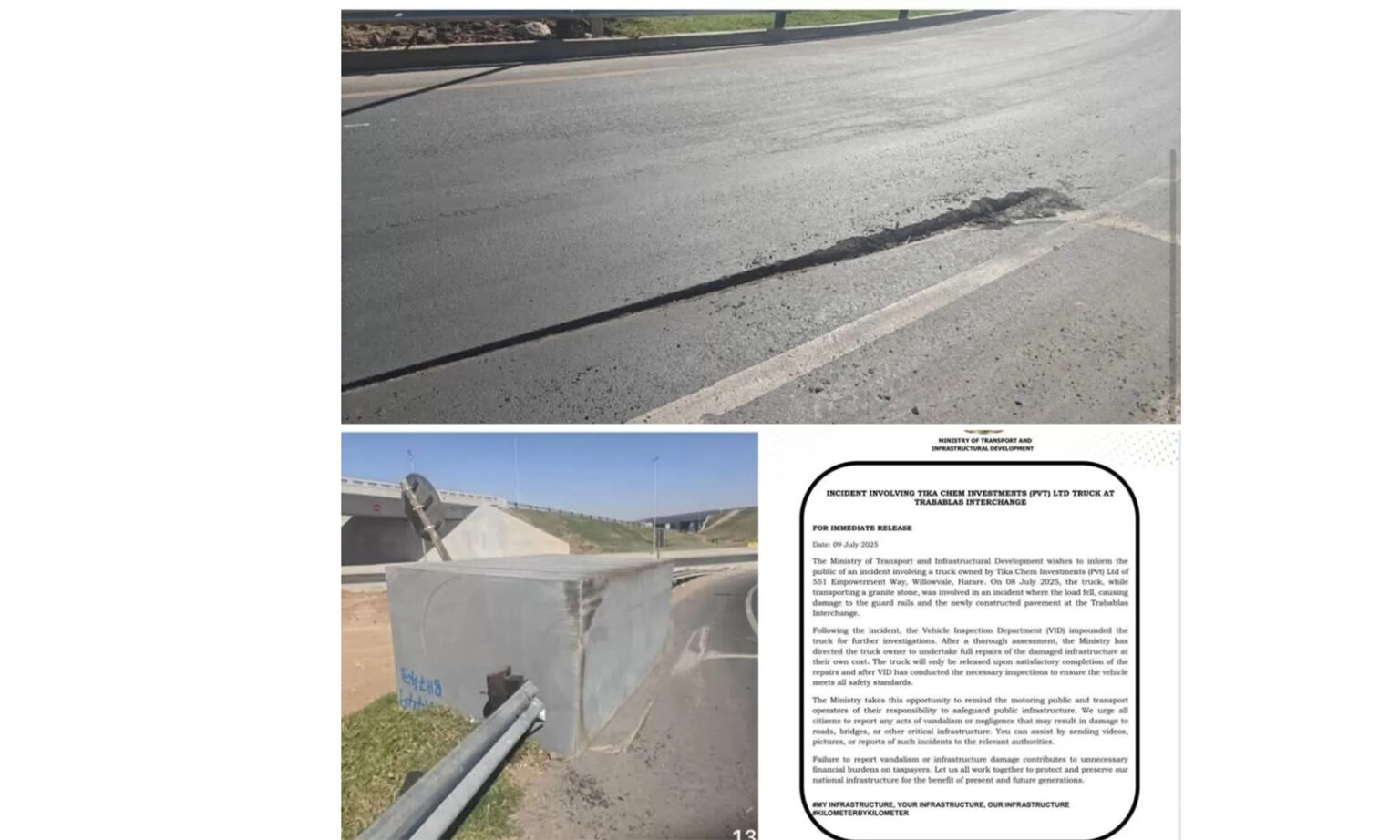 Truck Company Ordered to Repair Damage at Trabablas Interchange