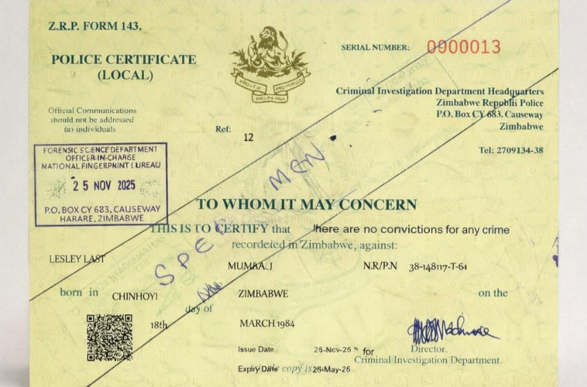 Zimbabwe Police Roll Out New Local Police Clearance Document